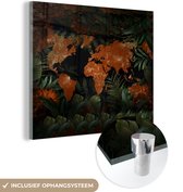 MuchoWow® Glasschilderij 50x50 cm - Schilderij acrylglas - Wereldkaart - Goud - Rood - Foto op glas - Schilderijen