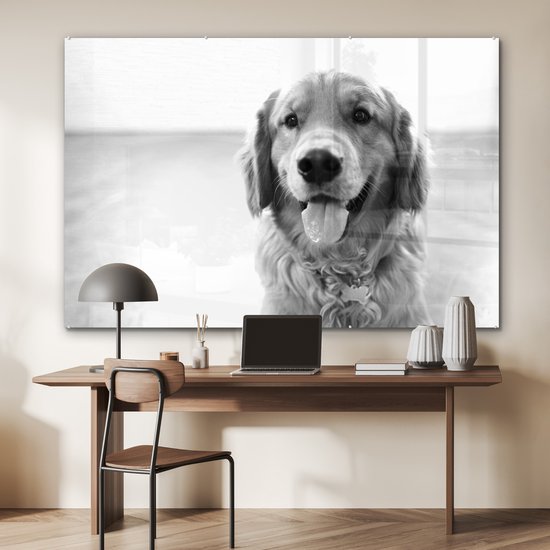 ® Glasschilderij 180x120 cm - Schilderij acrylglas - Portret van een super mooie Golden Retriever - Foto op glas - Muurdecoratie woonkamer - Wanddecoratie slaapkamer - Schilderijen