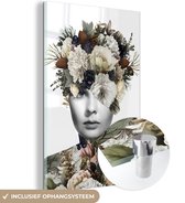 MuchoWow® Glasschilderij 100x150 cm - Schilderij acrylglas - Vrouw - Scherven - Bloemen - Foto op glas - Schilderijen