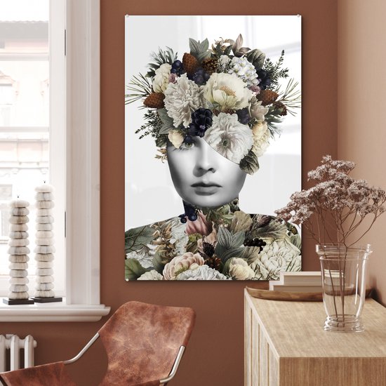 MuchoWow® Peinture sur verre - Femme - Éclats - Fleurs - 60x90 cm - Peintures sur verre acrylique - Photo sur Glas
