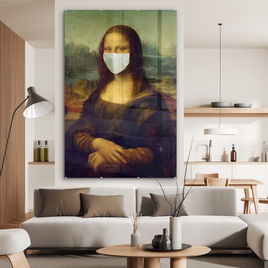 MuchoWow® Peinture sur Verre - Mona Lisa - Leonardo de Vinci - Masque Visage - 120x180 cm - Peintures sur Verre Acrylique - Photo sur Glas