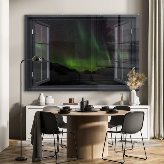 MuchoWow® Peinture sur Verre - Voir à Travers - Aurores Boréales - Vert - 180x120 cm - Peintures sur Verre Acrylique - Photo sur Glas