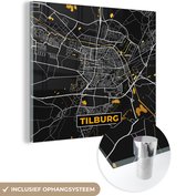 MuchoWow® Glasschilderij 50x50 cm - Schilderij acrylglas - Stadskaart - Tilburg - Goud - Zwart - Foto op glas - Schilderijen - Plattegrond