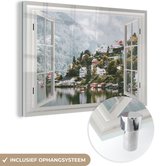 MuchoWow® Glasschilderij 150x100 cm - Schilderij acrylglas - Doorkijk - Water - Winter - Foto op glas - Schilderijen