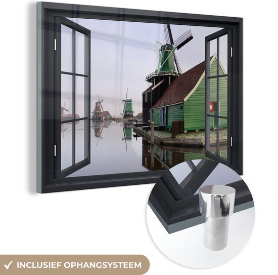 Peintures sur Verre - Transparent - Moulin à Vent - Vert - 30x20 cm - Peintures Plexiglas