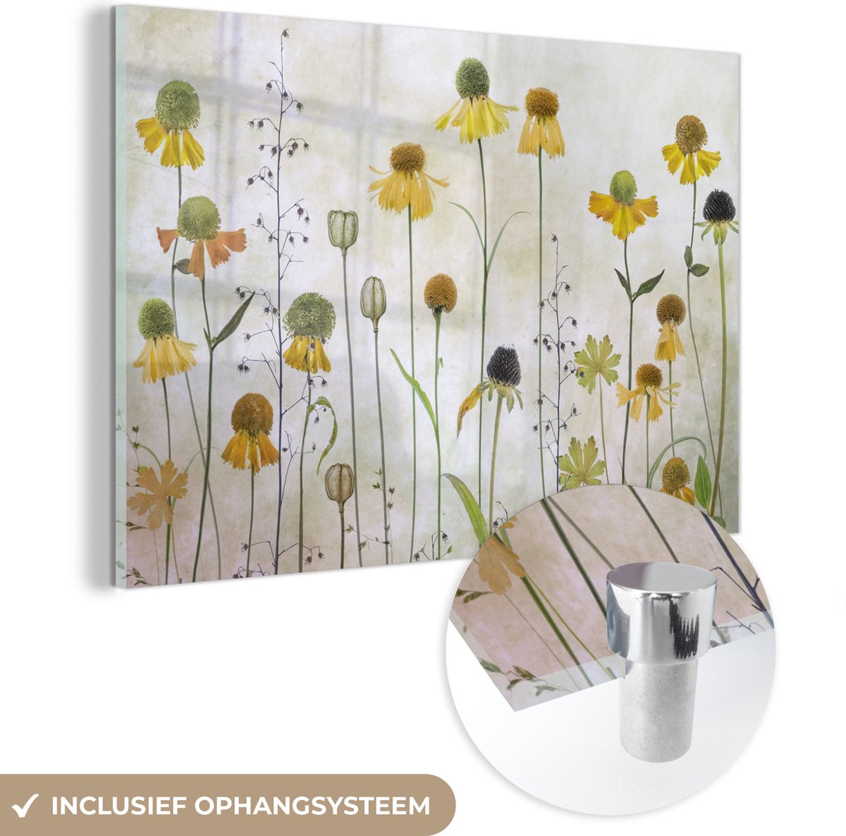 ® Glasschilderij 30x20 cm - Schilderij acrylglas - Stilleven - Olieverf - Planten - Foto op glas - Muurdecoratie woonkamer - Wanddecoratie slaapkamer - Schilderijen