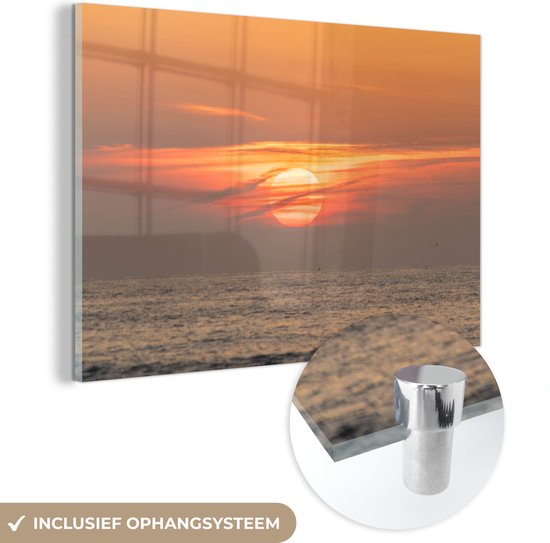 MuchoWow® Glasschilderij 60x40 cm - Schilderij acrylglas - Zonsondergang in de zee - Foto op glas - Schilderijen