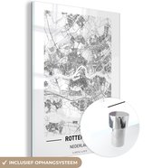 MuchoWow® Peinture sur Verre - Plan de la Ville - Rotterdam - Zwart - Wit - 90x120 cm - Peintures sur Verre Acrylique - Photo sur Glas