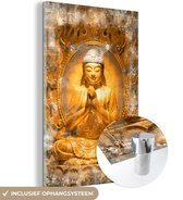 MuchoWow® Glasschilderij 60x90 cm - Schilderij acrylglas - Boeddha - Goud - Meditatie - Foto op glas - Schilderijen