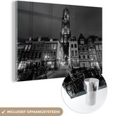 MuchoWow® Peinture sur verre 90x60 cm - Peinture sur verre acrylique - La tour Dom à Utrecht la nuit - noir et blanc - Photo sur verre - Peintures