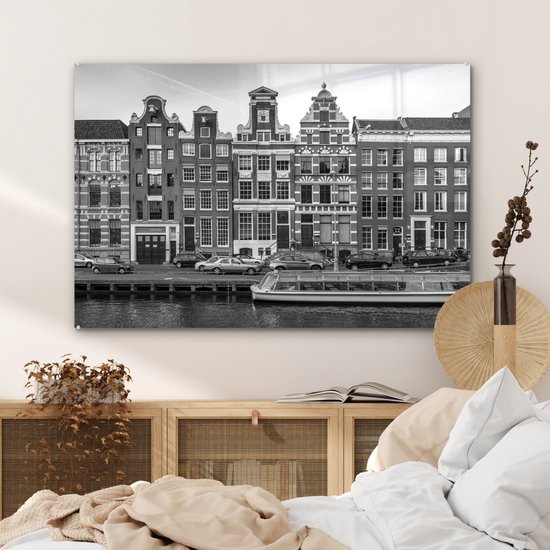 Peinture sur verre - Maisons de canal à Amsterdam - noir et blanc - 120x80 cm - Peintures sur Verre Peintures - Photo sur Glas
