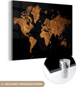 MuchoWow® Glasschilderij 40x30 cm - Schilderij acrylglas - Wereldkaart - Abstract - Bruin - Foto op glas - Schilderijen