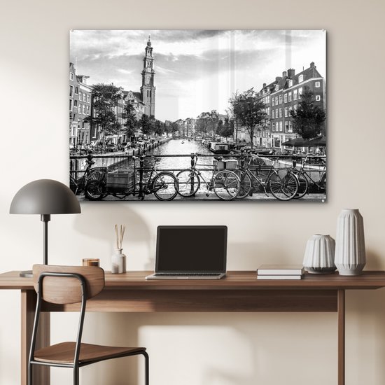 Peinture sur verre - Canal à Amsterdam - noir et blanc - 120x80 cm - Peintures sur Verre Peintures - Photo sur Glas