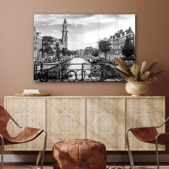 Peinture sur verre - Canal à Amsterdam - noir et blanc - 120x80 cm - Peintures sur Verre Peintures - Photo sur Glas