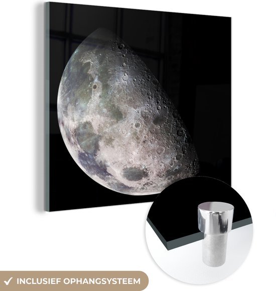 MuchoWow® Glasschilderij 90x90 cm - Schilderij acrylglas - Maan - Aarde - Zwart - Foto op glas - Schilderijen