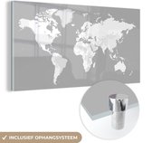 MuchoWow® Glasschilderij 160x80 cm - Schilderij acrylglas - Wereldkaart - Contour - zwart wit - Foto op glas - Schilderijen