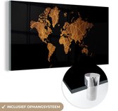 MuchoWow® Glasschilderij 80x40 cm - Schilderij acrylglas - Wereldkaart - Goud - Patroon - Foto op glas - Schilderijen
