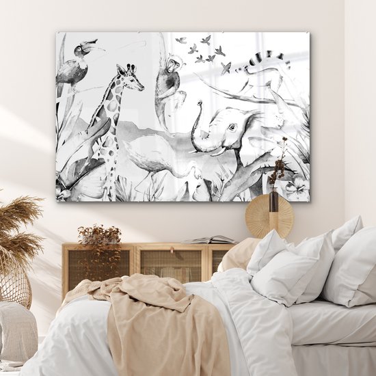 MuchoWow® Peinture sur verre 150x100 cm - Peinture sur verre acrylique - Peinture aquarelle - Animaux - Jungle - Garçons - Filles - Enfants - Enfant - Photo sur verre - Peintures