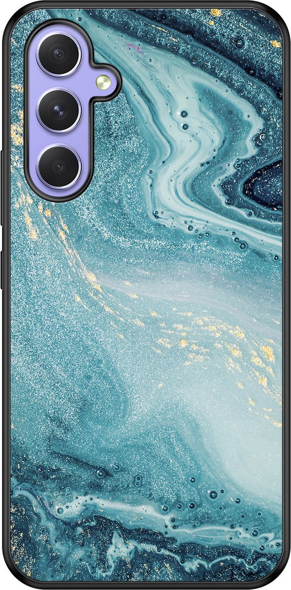 Leuke Telefoonhoesjes - Hoesje geschikt voor Samsung Galaxy A54 - Marmer blauw - Backcover zwart - Marmer - Blauw