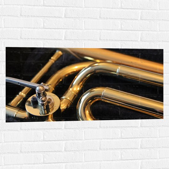Muursticker - Gouden Details van Blaasinstrument - 100x50 cm Foto op Muursticker