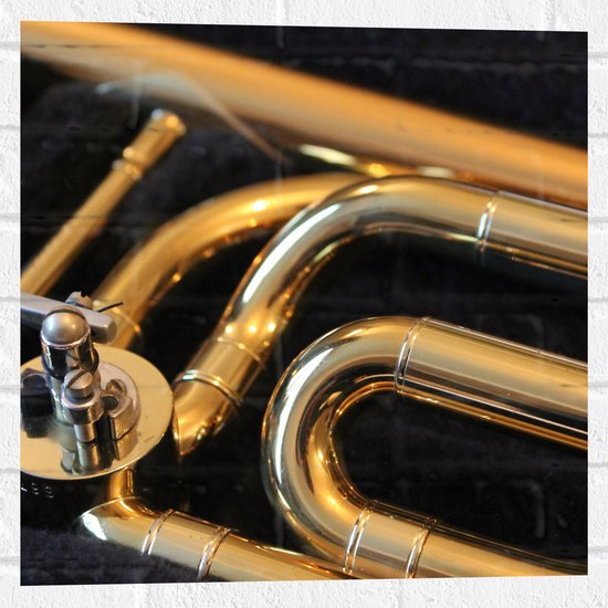 Muursticker - Gouden Details van Blaasinstrument - 50x50 cm Foto op Muursticker
