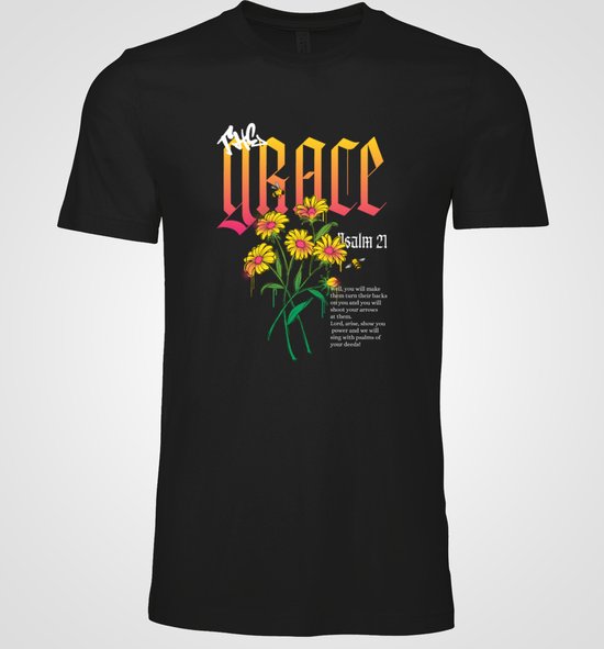 Chemise - La grâce - Wurban Wear | Chemise drôle | Foi | T-shirt unisexe | Religion | Tapis de sol | Prier | Bible | Christianisme | Noir