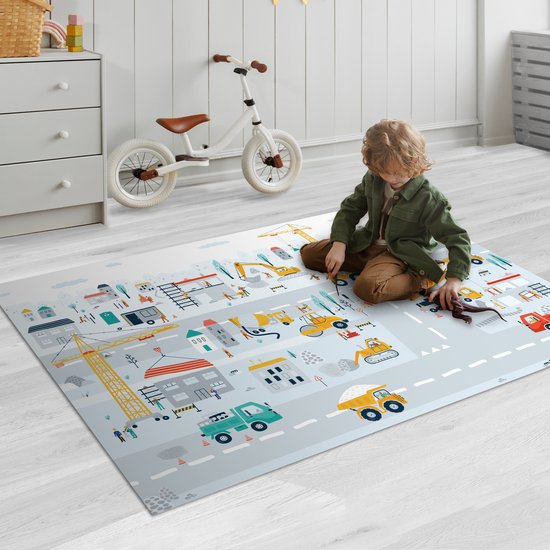 LetsPlaymats® Speelmat baby kinderen - Bouwplaats - Tractor - Graafmachine - Auto - Design - Speelkleed van vinyl - Speeltapijt - Antislip - 135x90 cm van LetsPlaymats® — afbeelding 2