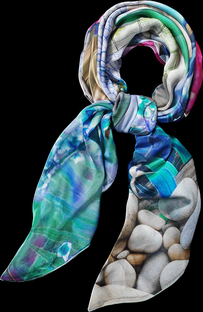 Zachte, vierkante sjaal van katoen-zijde met libelleprint in blauwe tinten