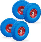 Relaxdays 4x steekwagenwiel - 4.1/3.5-4 - rubber - bolderkarwiel - antilekband blauw-rood