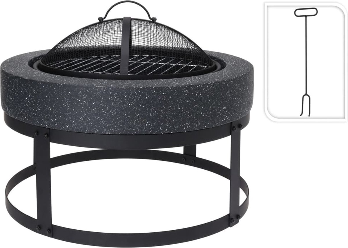 ProGarden Vuurschaal met grill rond 505x505x37 cm zwart