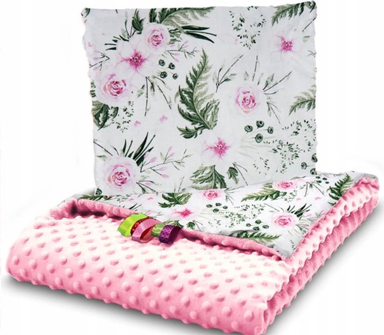 Exclusief Minky set Deken met kussen 55x75cm- Tuin bloemen