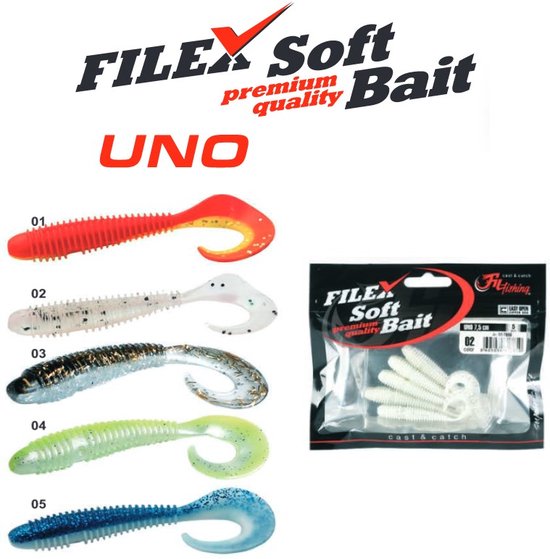 Filex Soft Bait 'UNO' 02 - 7.5cm - 5 stuks - Shad/Softbait - Shads voor Roofvissen van Filex — afbeelding 3