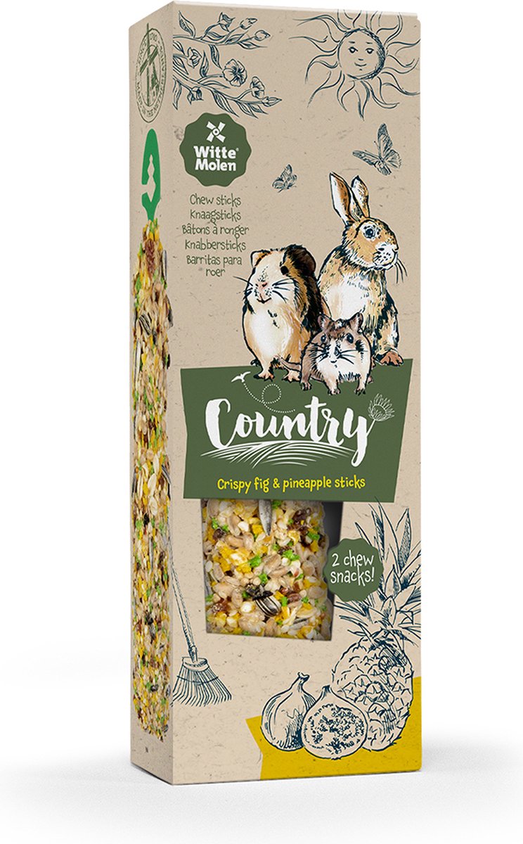 Witte Molen - Knaagdierensnack - Knaagdier - Country Knaagsticks Vijg & Ananas 110g - 2st