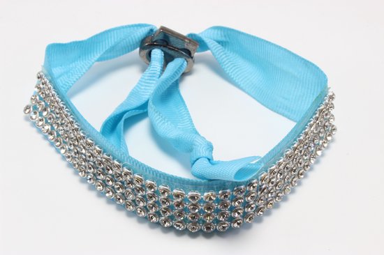 Bracelet réglable bleu avec 4 rangs de strass