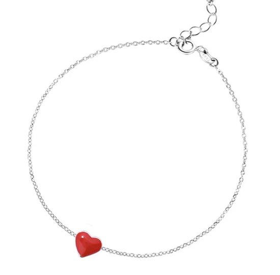 Armband dames | zilveren dames armband | armbandje met hartje | rood hartje hanger | 925 zilver | liefdescadeau | beste vriendin cadeau | cadeau voor vrouw | valentijn | valentijnscadeautje