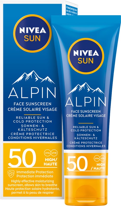 NIVEA SUN Face Alpin Zonnebrand Crème - SPF 50+ - Wintersport - Ski - Voor het gezicht - Beschermt tegen UVA/UVB en de kou - 50 ml - NIVEA