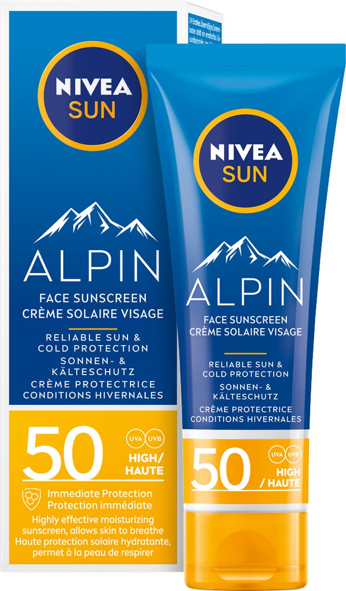 Goedkoopste NIVEA SUN Face Alpin Zonnebrand Gezicht - SPF 50 - Wintersport - Ski Zonnebrandcrème - Beschermt tegen UVA/UVB en de kou - 50 ml