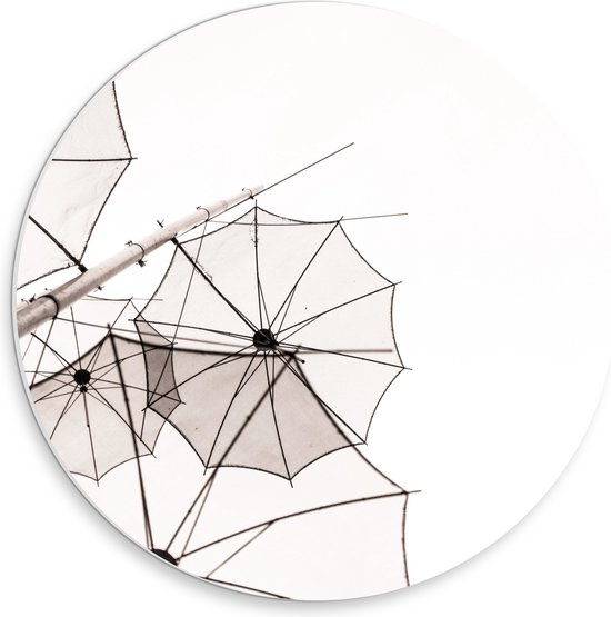 PVC Schuimplaat Muurcirkel - Doorzichtige Paraplu Vormen tegen Witte Achtergrond - 30x30 cm Foto op Muurcirkel (met ophangsysteem)