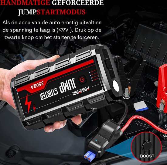FNNEMGE Car Jump Starter, 3500A Peak 26800 mAh 12V-autobatterijstarter (tot alle gassen, 10,0 liter dieselmotor), met USB Quick Charge 3.0, LED-licht, 12V EC-5-uitgang