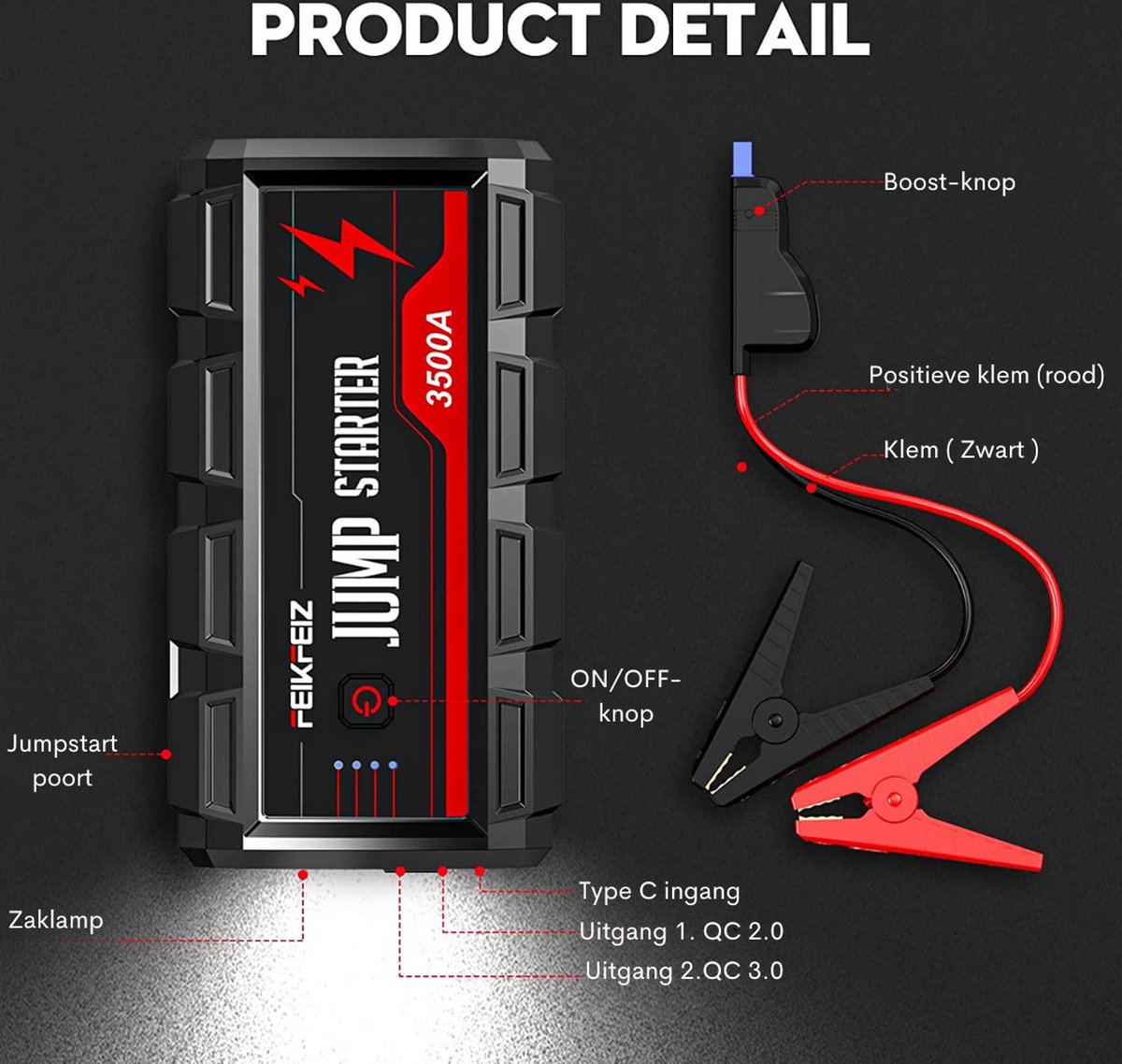 Jumpstarter Car Jump Starter 3500A Peak 26800mAh 12V Car