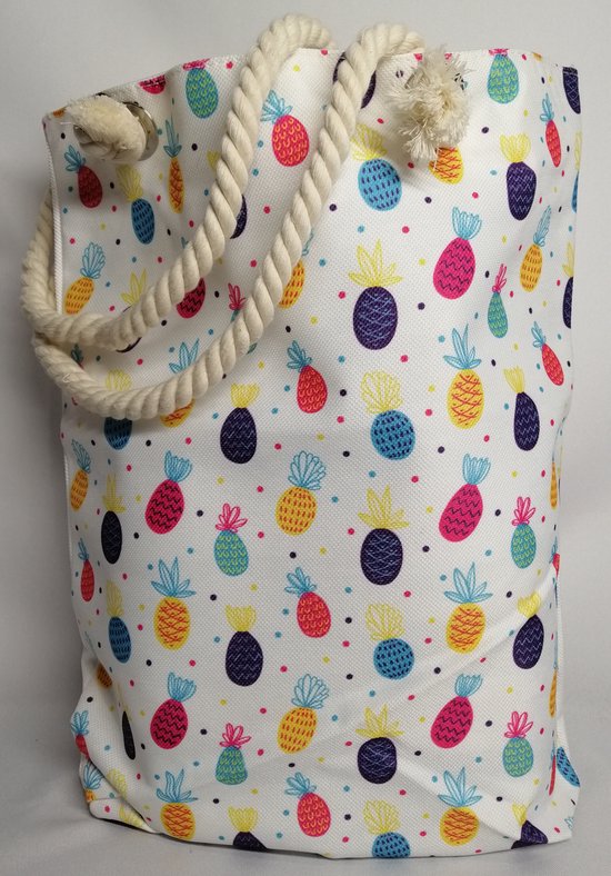 Tas - Met Rits - Frisse Print - Strandtas - Ananas Print - Eenzijdig bedrukt - 44cm x 34 cm - Beach Bag - Vakantie - Strand - Gecoat