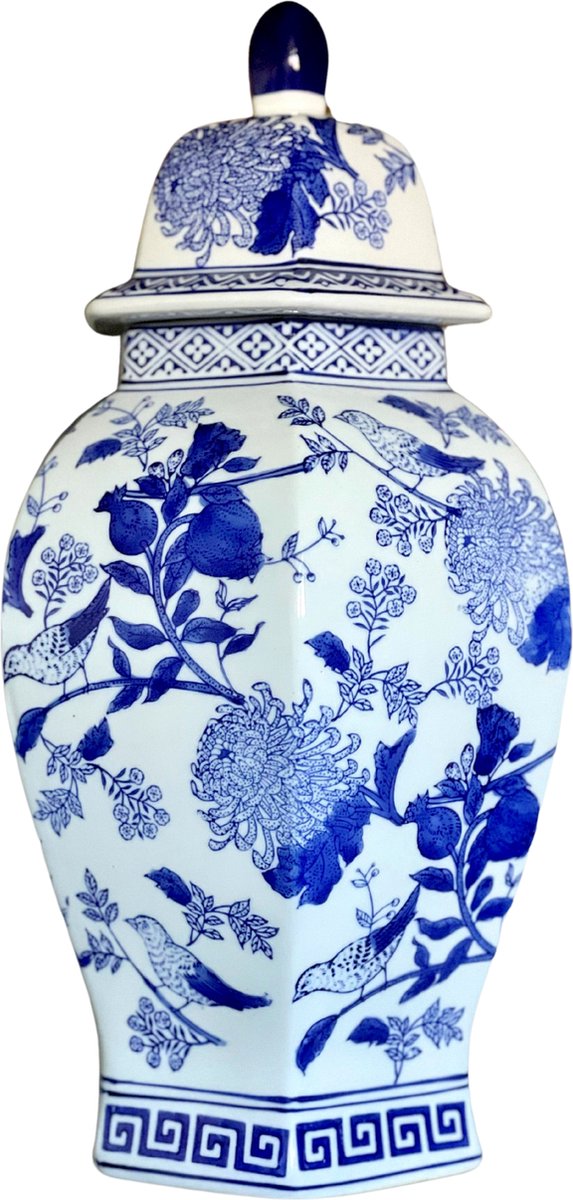 Pot met deksel - Delfts blauw - 44 cm - grote pot - vaas met deksel - pot met deksel decoratie - pul