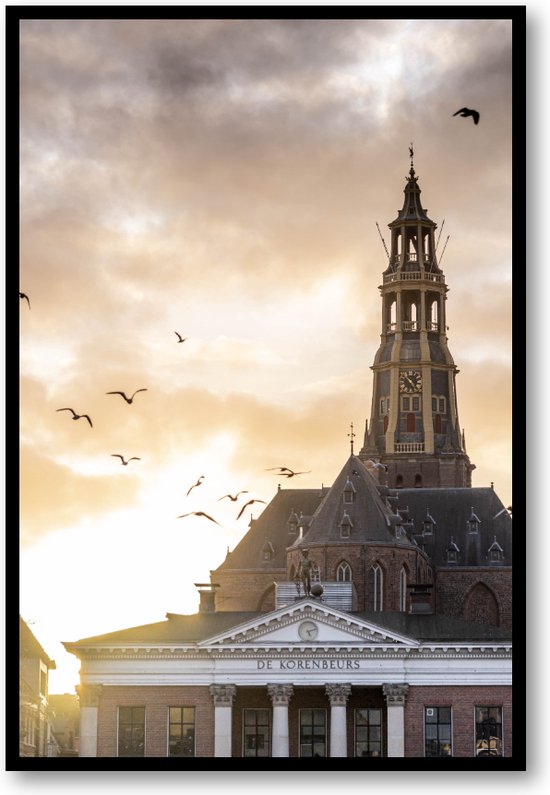 Sunset vismarkt Groningen - Fotoposter met Lijst