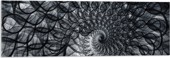 Acrylglas - Cirkelvormig Patroon met Zwart, Wit en Grijs - 90x30 cm Foto op Acrylglas (Met Ophangsysteem)