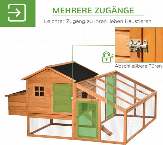 PawHut konijnenhok met trap, nestkast en bodemlade, 151,5 x 106 x 97 cm