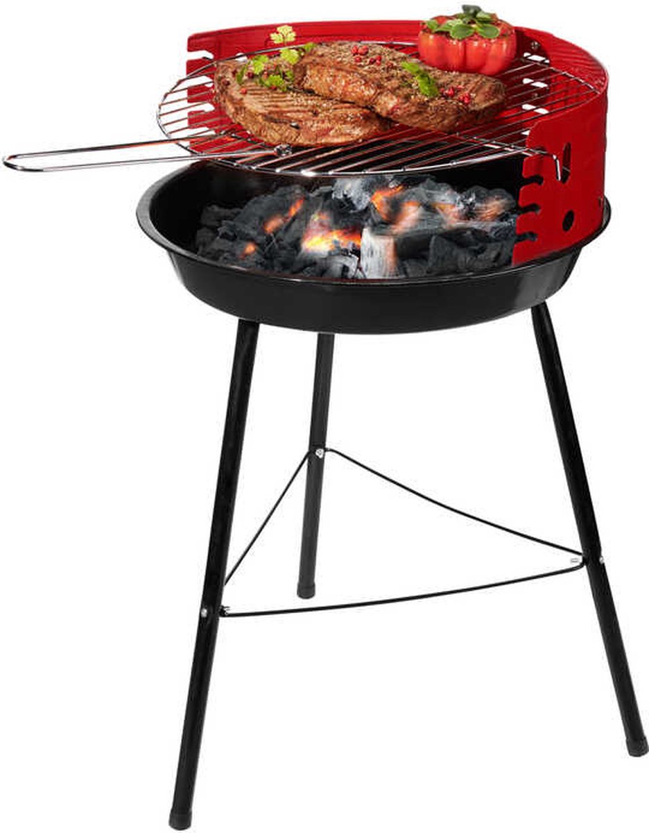 Houtskoolbarbecue Ø36 cm | Verstelbare Grill BBQ | Halfopen | BBQ | Zwart / Rood