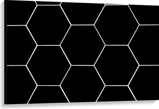 Canvas - Hexagon Vormen in het Wit tegen Zwarte Achtergrond - 120x80 cm Foto op Canvas Schilderij (Wanddecoratie op Canvas)