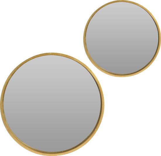 Ensemble de Miroirs muraux ronds - 2x - or - 30 cm + 50 cm - bois