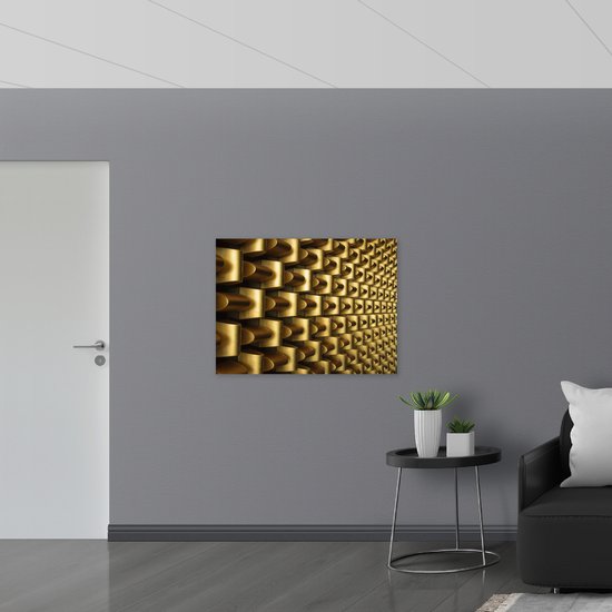 Poster Glanzend – Abstracte Gouden Vormen op Wand - 100x75 cm Foto op Posterpapier met Glanzende Afwerking