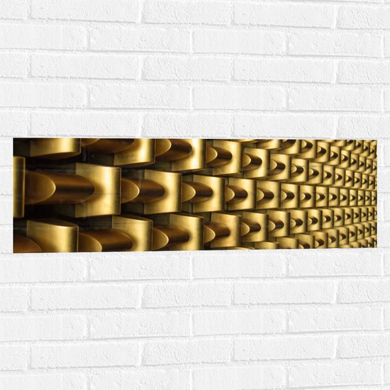 Muursticker - Abstracte Gouden Vormen op Wand - 90x30 cm Foto op Muursticker